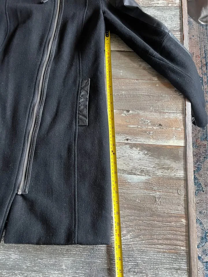 Ellos Moto Coat Jacket Black Wool & Faux Leather Sz 12 image indicator(6)