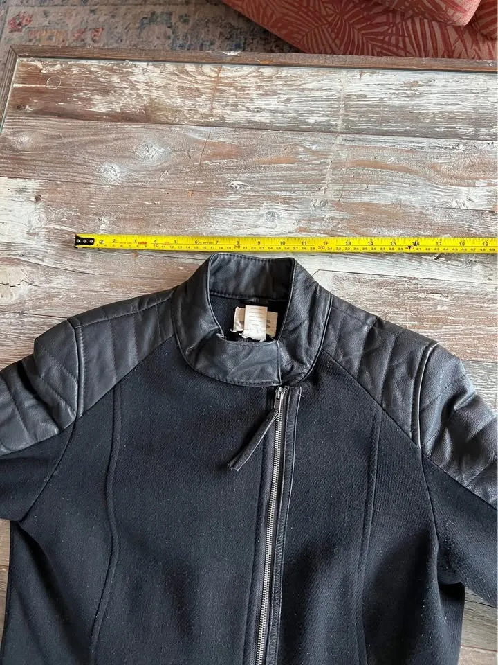 Ellos Moto Coat Jacket Black Wool & Faux Leather Sz 12 image indicator(7)