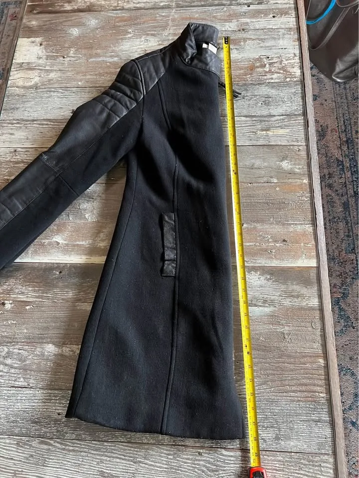Ellos Moto Coat Jacket Black Wool & Faux Leather Sz 12 image indicator(8)