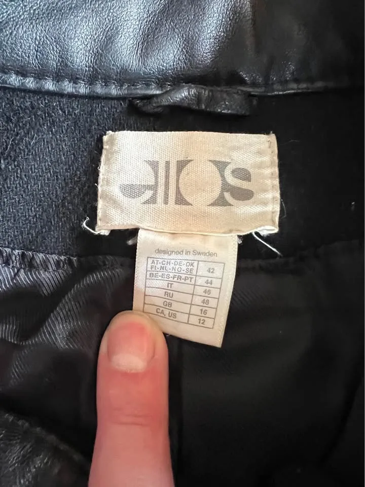 Ellos Moto Coat Jacket Black Wool & Faux Leather Sz 12 image indicator(9)