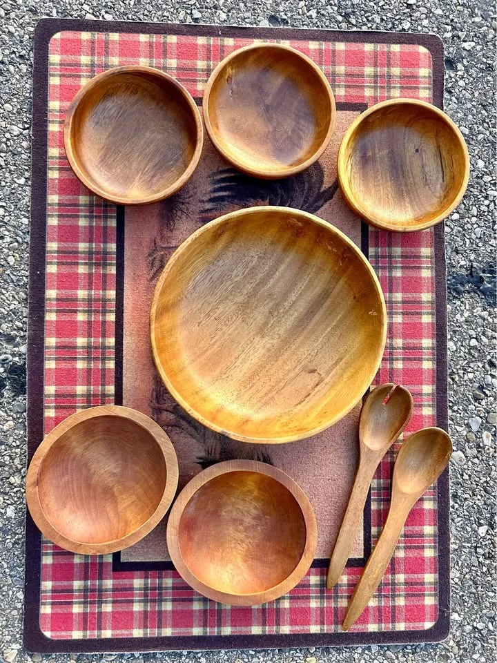 Vintage Wooden Salad Bowl Set – 7 Pieces thumbnail