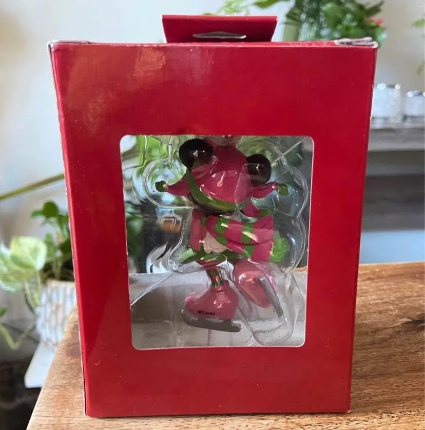 EUC: Hallmark Disney Minnie Mouse Ice Skating Red Box Tree Ornam image indicator(7)