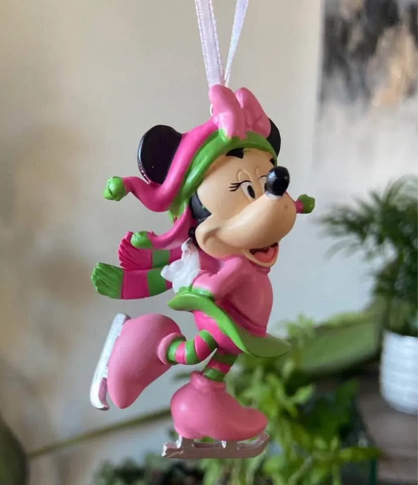 EUC: Hallmark Disney Minnie Mouse Ice Skating Red Box Tree Ornam image indicator(8)