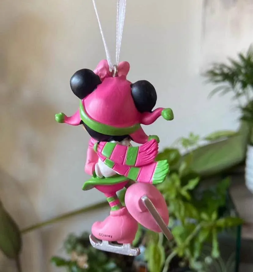 EUC: Hallmark Disney Minnie Mouse Ice Skating Red Box Tree Ornam image indicator(10)