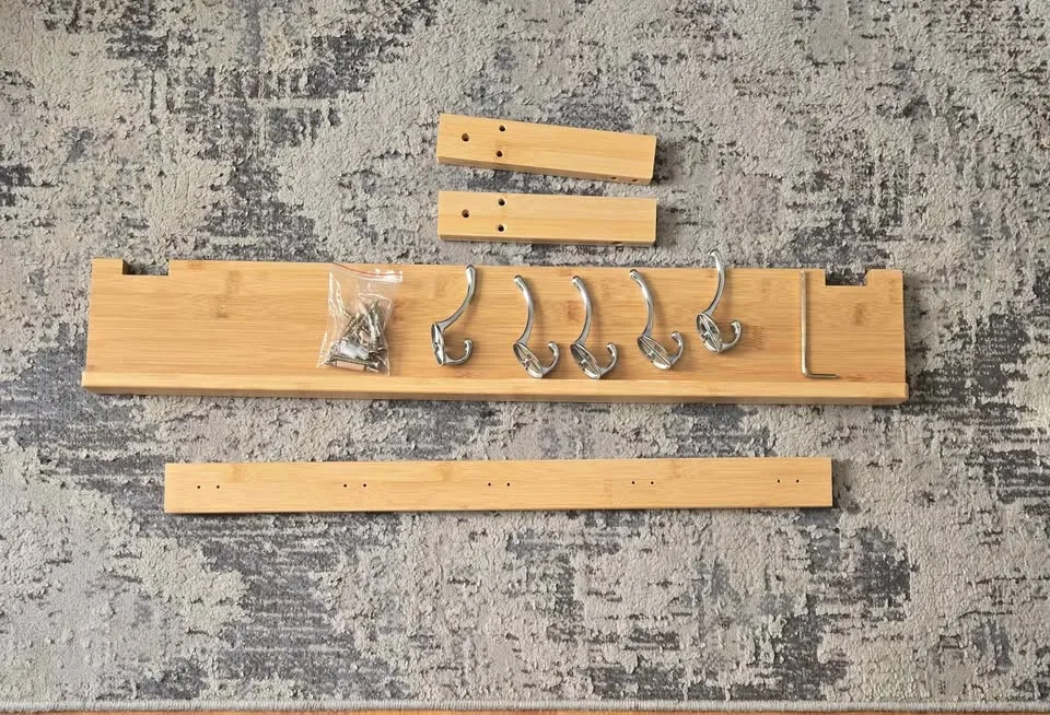 5 Hooks Coat Rack with Shelf- Walnut color image indicator(2)