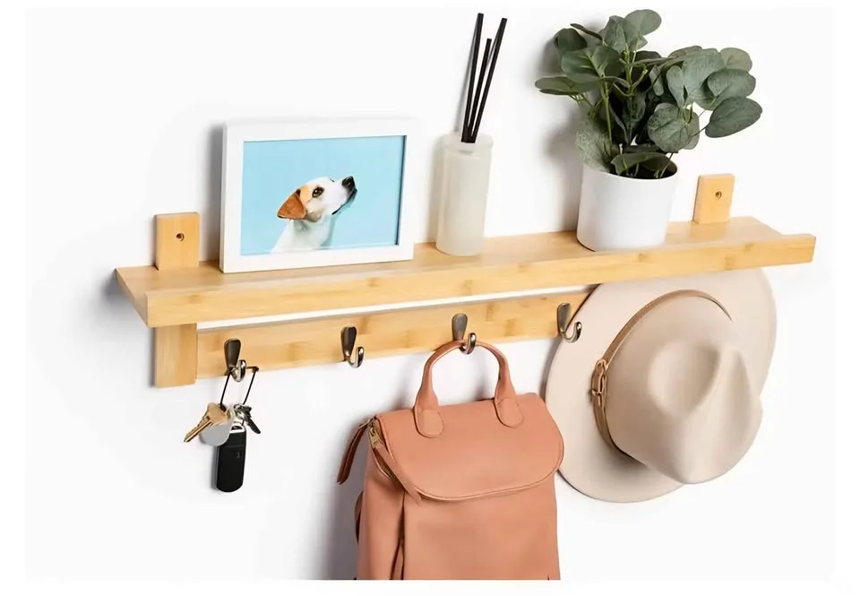 5 Hooks Coat Rack with Shelf- Walnut color image indicator(3)