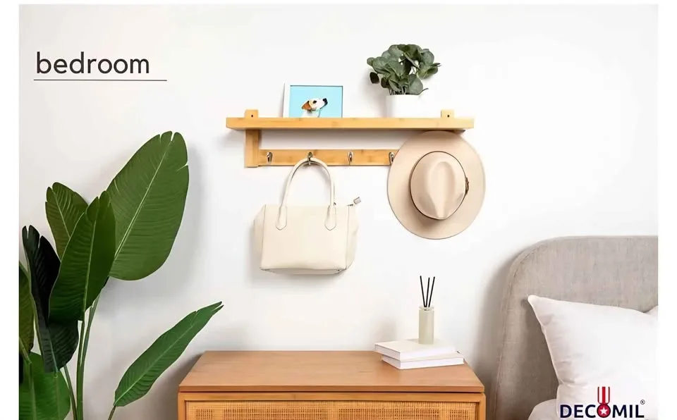 5 Hooks Coat Rack with Shelf- Walnut color image indicator(5)