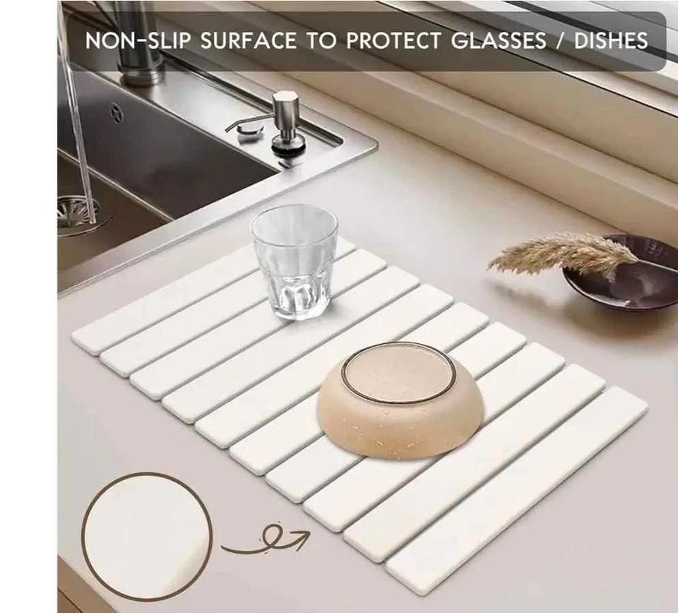Large Stone Dish Drying Mats for Kitchen Counter,  Quick Dry Col image indicator(5)