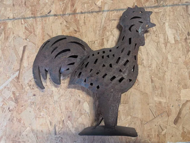 Metal rooster sculpture with candle holder built in thumbnail
