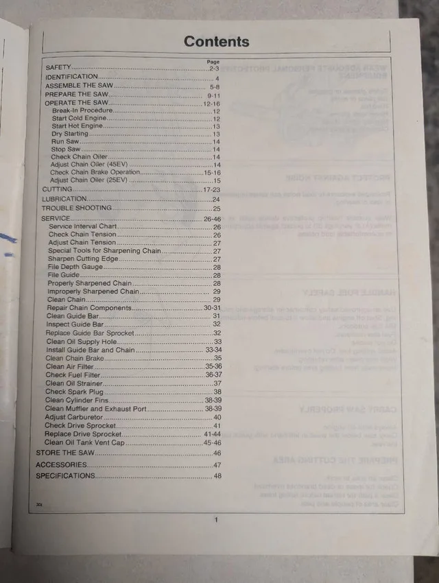 John Deere chainsaw operators manual, 25ev and 45ev image indicator(3)