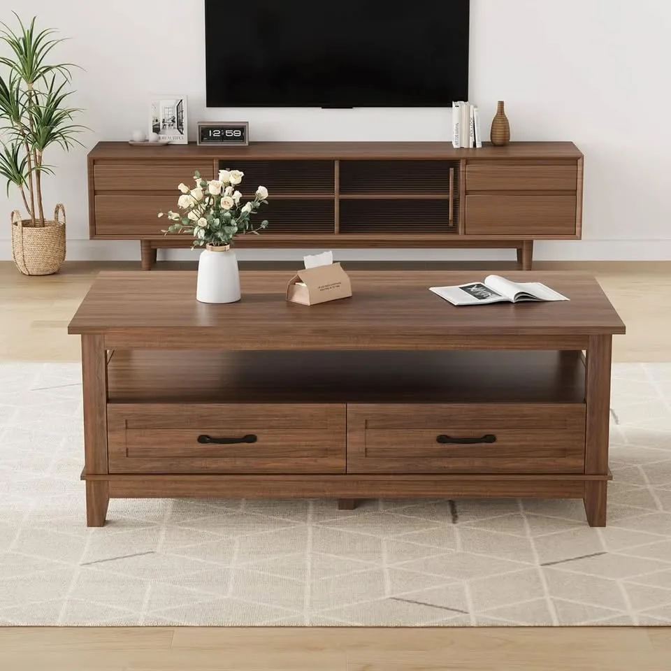 Brand New 47.24" Farmhouse Coffee Table with Drawers image indicator(2)