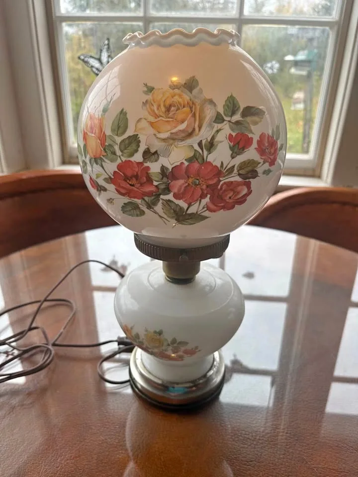 Vintage globe milk glass lamp