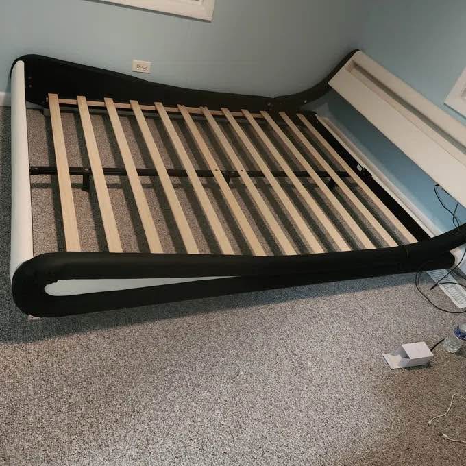 Queen Bed Frame — Leather, Platform, LED, White on Black - photo 3