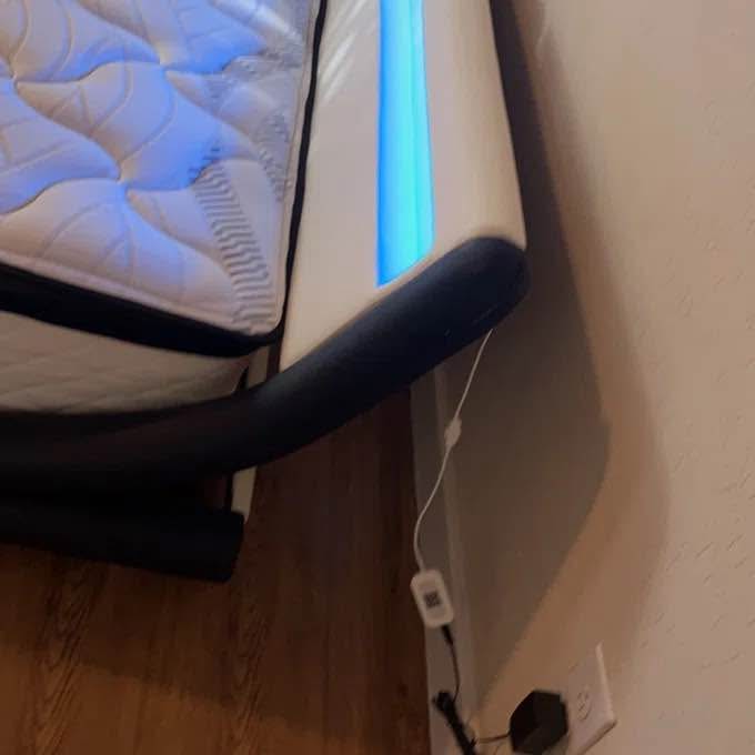 Queen Bed Frame — Leather, Platform, LED, White on Black - photo 4