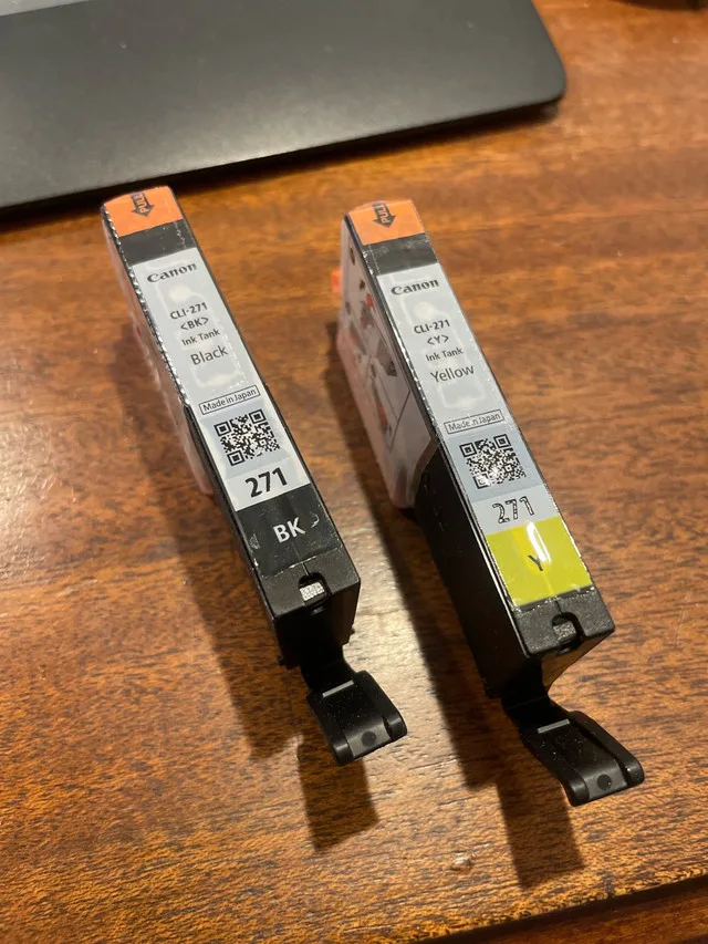 Canon CLI-271 black and yellow authentic ink cartridges