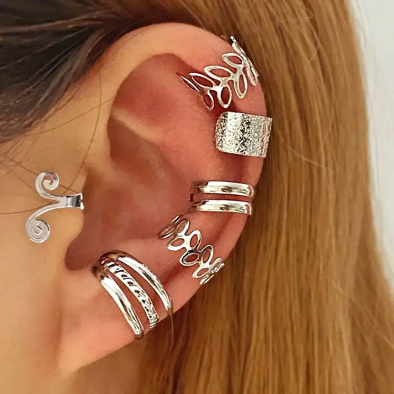 6pcs Minimalist Clip-On Earcuff Set - Gold / Silver