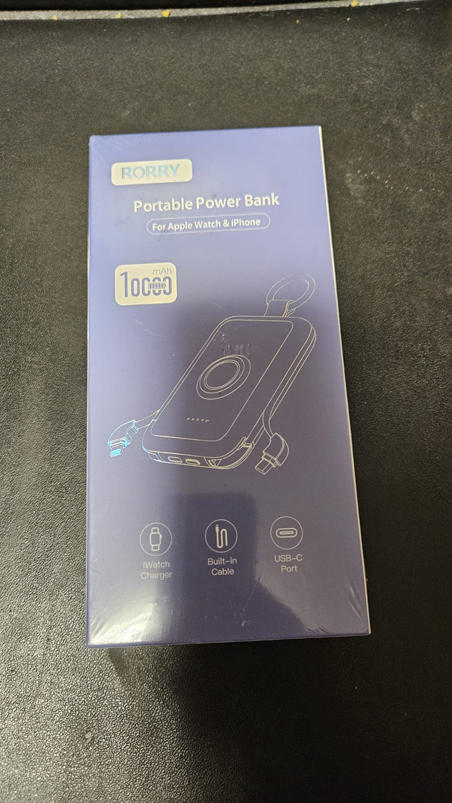 10,000mAh Power Bank – Built-in Cables + Apple Watch Charger