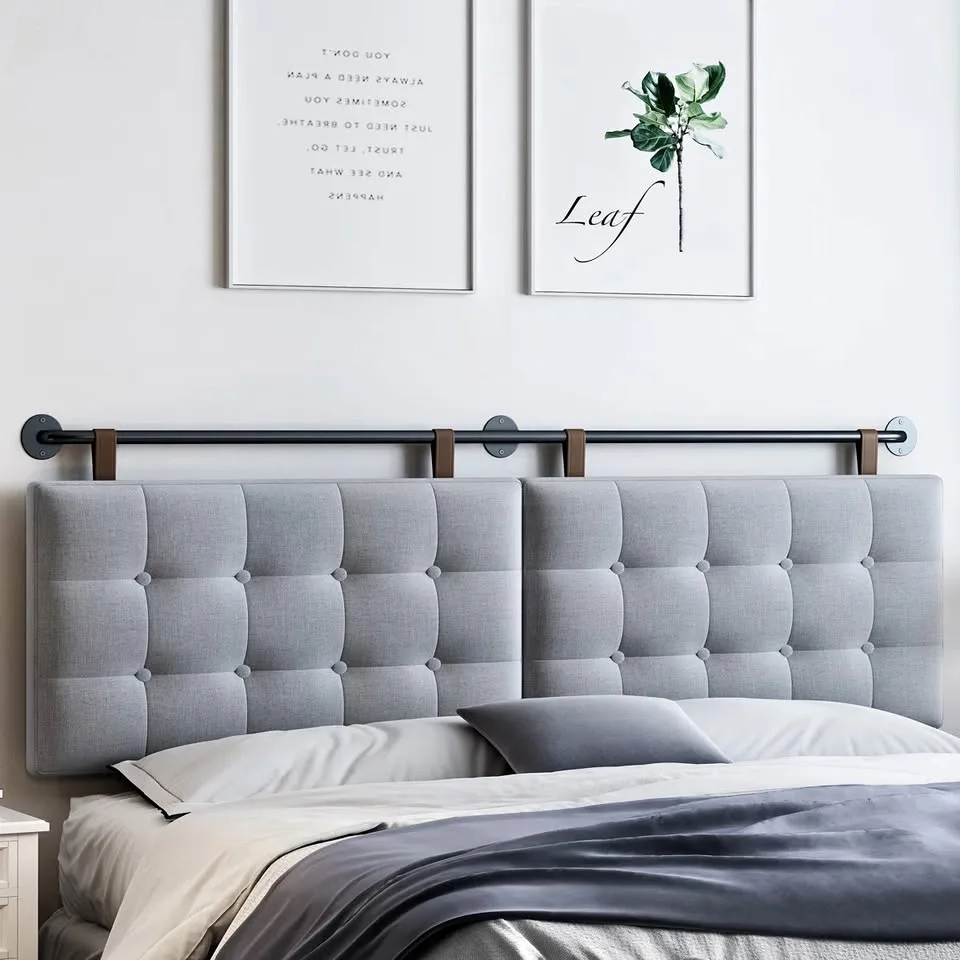 New Wall Mounted Gray Upholstered Headboard King Size thumbnail