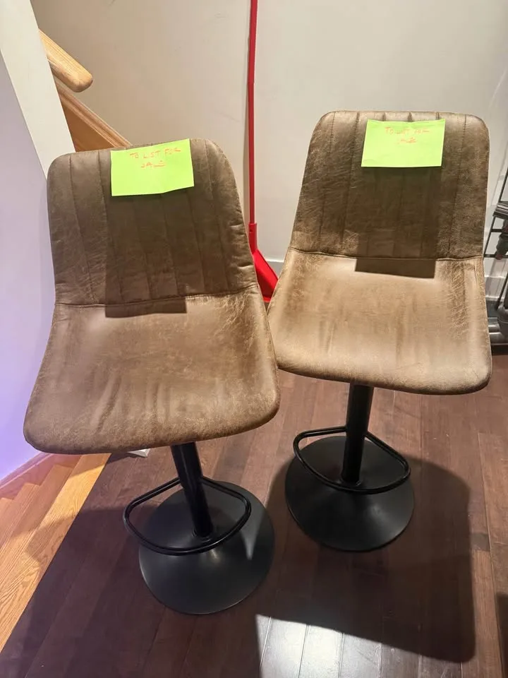 Brown Leather Adjustable Height Counter Chairs image indicator(7)