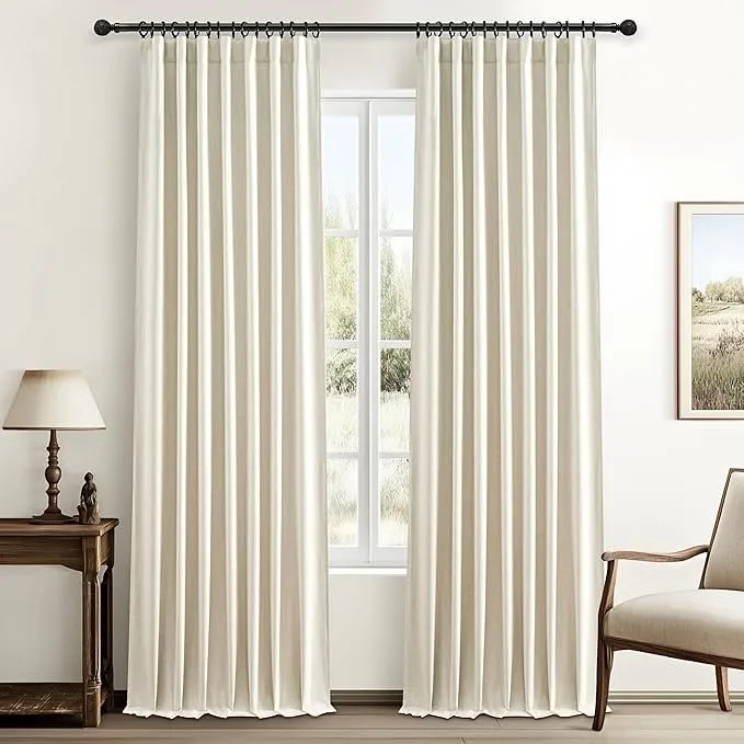 Beige White Blackout Curtains 102 Inches Long 2 Panels thumbnail