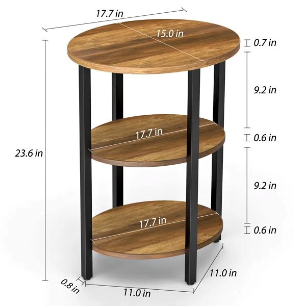 Jakwan Oval End Table with 3-Tier Storage Shelves