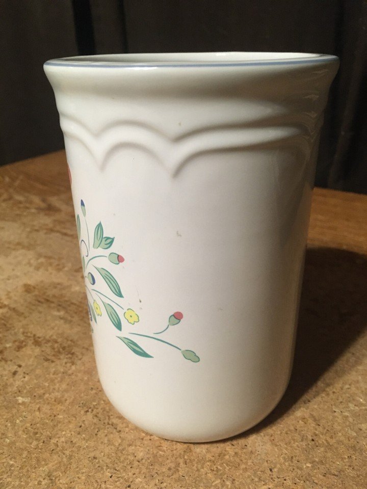 FLORAL EXPRESSIONS SPRAY STONEWARE 6" UTENSIL HOLDER VASE TAIWAN - photo 4