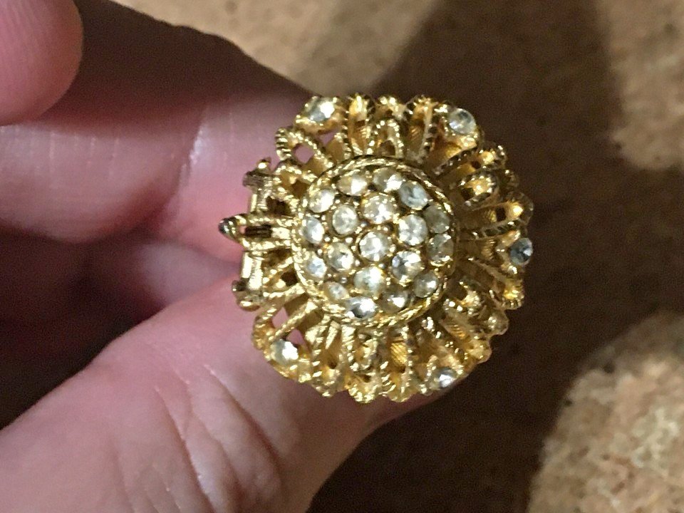 LUCERNE GOLD TONE WATCH RING RHINESTONES ADJUSTABLE RING SWISS M