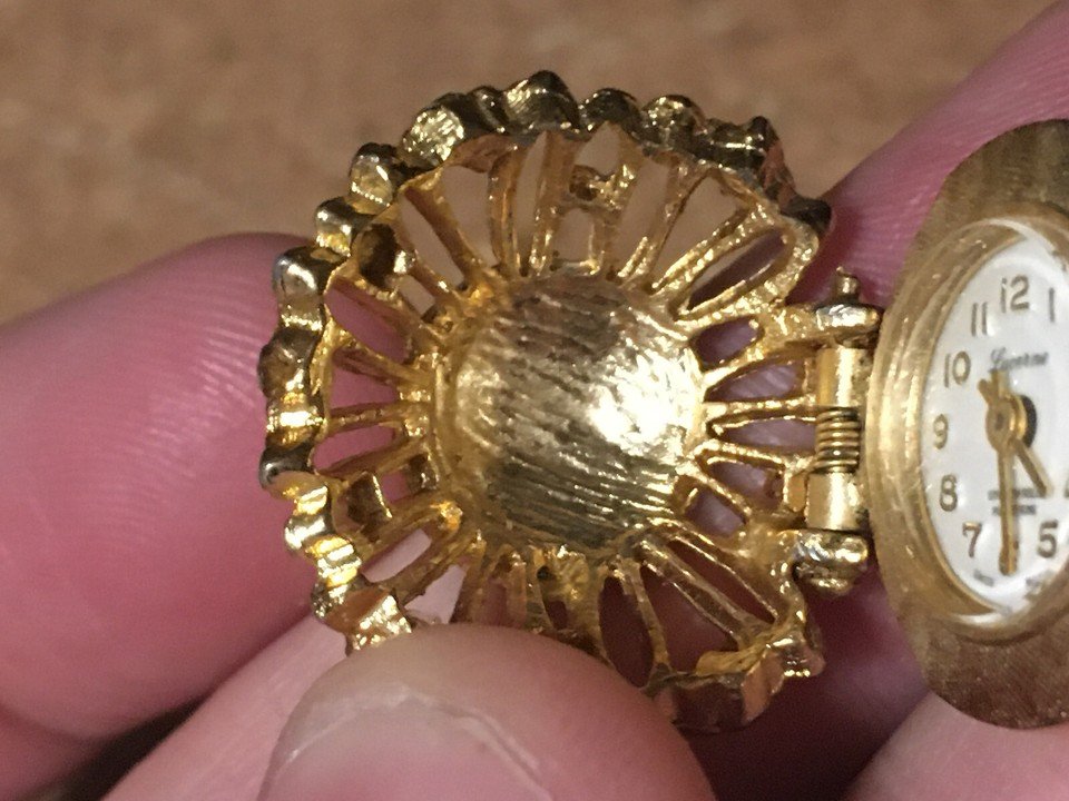 LUCERNE GOLD TONE WATCH RING RHINESTONES ADJUSTABLE RING SWISS M - photo 3