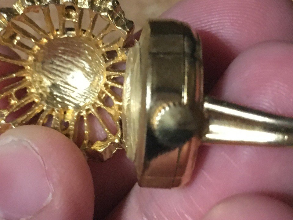 LUCERNE GOLD TONE WATCH RING RHINESTONES ADJUSTABLE RING SWISS M - photo 4