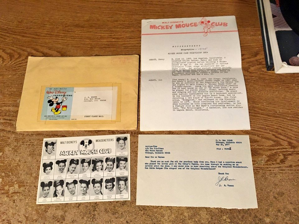 MICKEY MOUSE CLUB MOUSEKETEERS POSTCARD BIOGRAPHIES LETTER