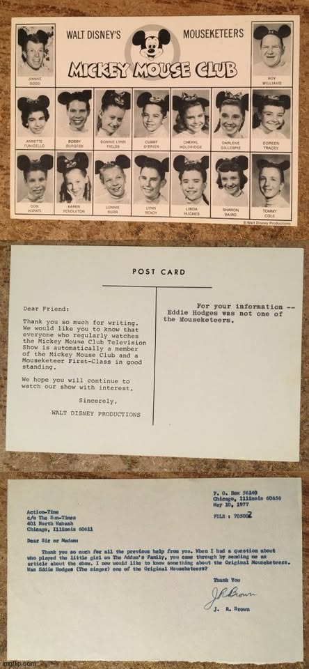 MICKEY MOUSE CLUB MOUSEKETEERS POSTCARD BIOGRAPHIES LETTER - photo 2