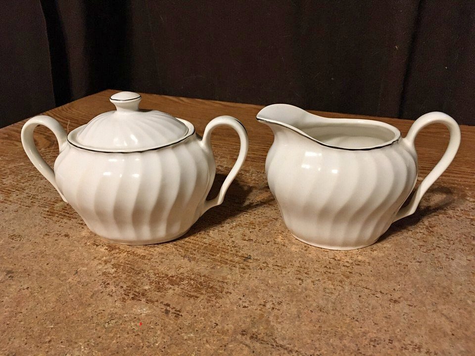 SALEM SWIRL #65 PLATINUM TIARA CREAMER & SUGAR BOWL WITH LID