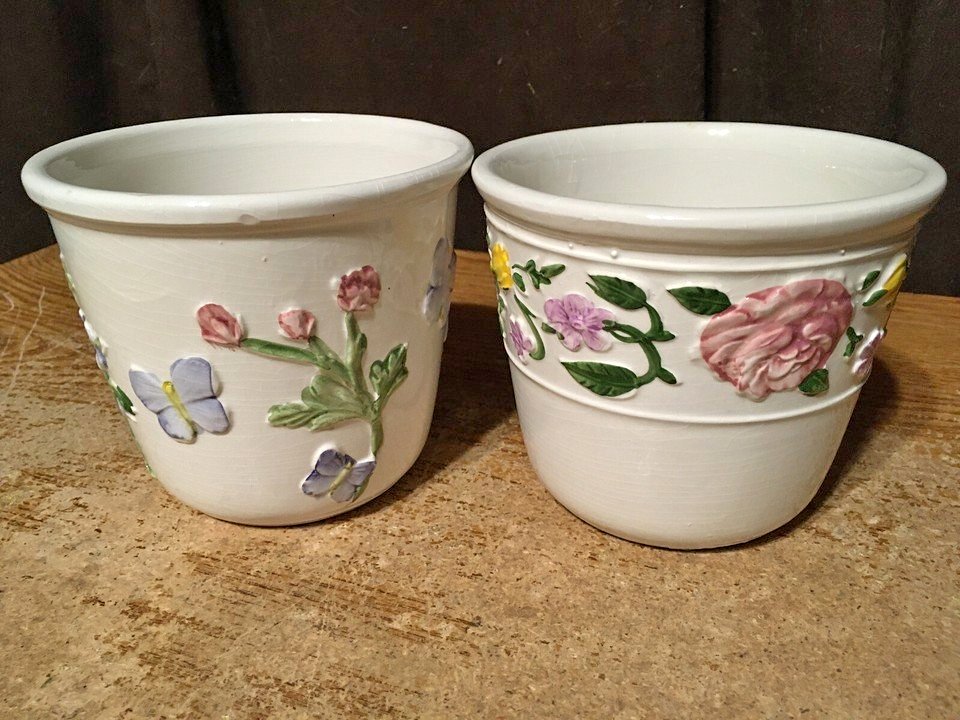 TWO BASSANO PORCELAIN CERAMIC PLANTER POT ITALY 4.5" X 5" FLOWER