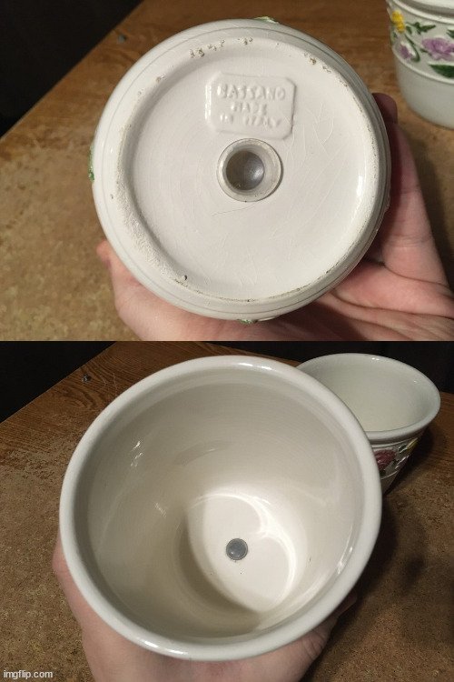 TWO BASSANO PORCELAIN CERAMIC PLANTER POT ITALY 4.5" X 5" FLOWER - photo 5