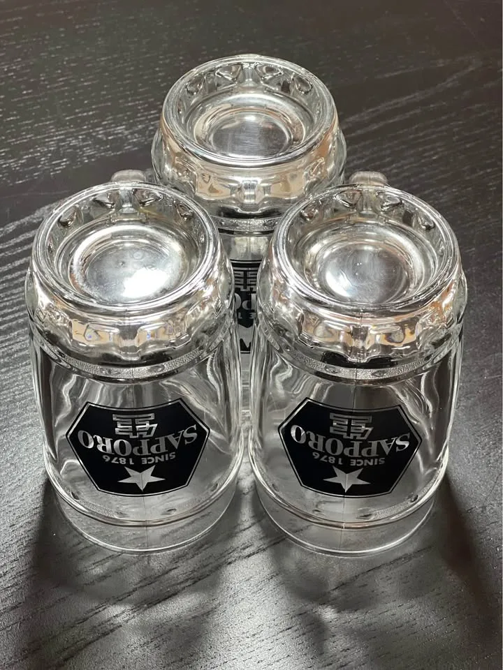 Sapporo Barrel Beer Glass Mugs Set of 3 Black Logo Japan image indicator(7)