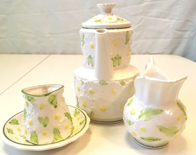 Enesco Daisy Tea Pot Creamer Saucer And Milk Lid Ceramic image indicator(5)