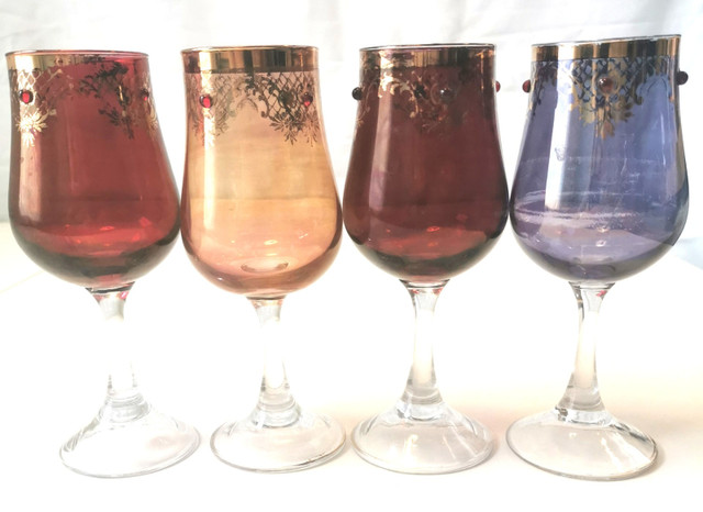 ANTIQUE Bohemian Cordial Glasses Set of 4 | Jeweled Circa 1890s