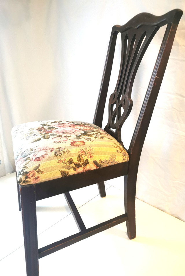 Vintage Hardwood Dining Chair with Floral Upholstered Seat - photo 3