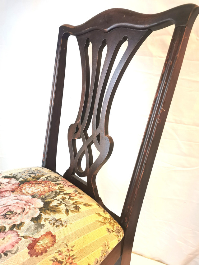 Vintage Hardwood Dining Chair with Floral Upholstered Seat - photo 4