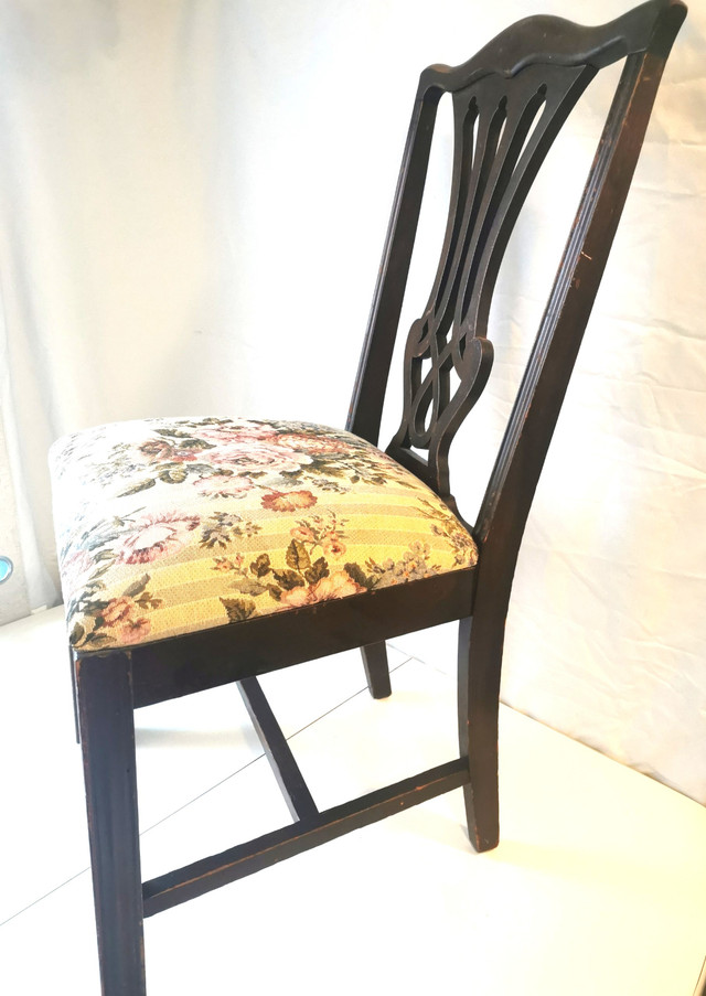 Vintage Hardwood Dining Chair with Floral Upholstered Seat - photo 5