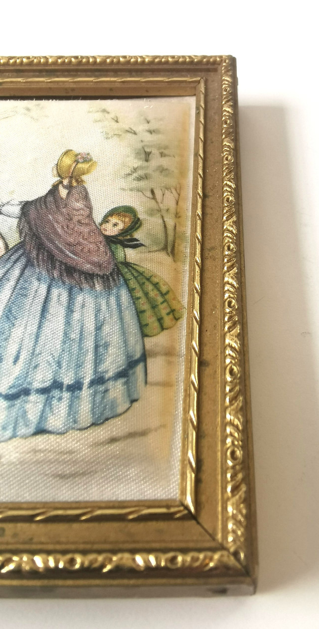 Vintage Framed Miniature Print/Textile Victorian Ladies & Child - photo 3