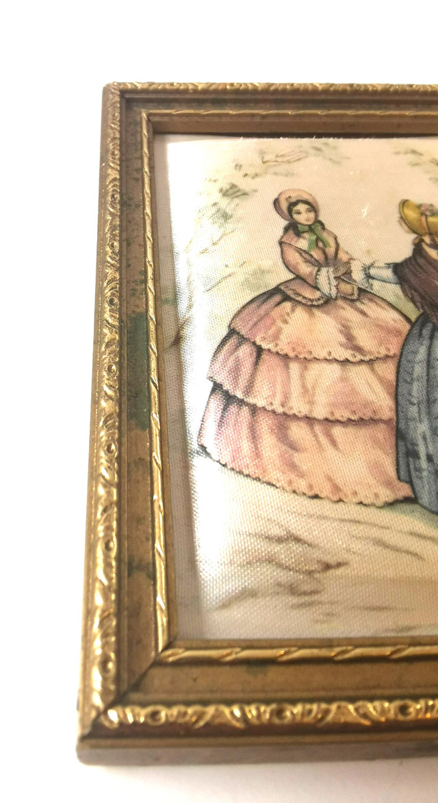 Vintage Framed Miniature Print/Textile Victorian Ladies & Child - photo 4