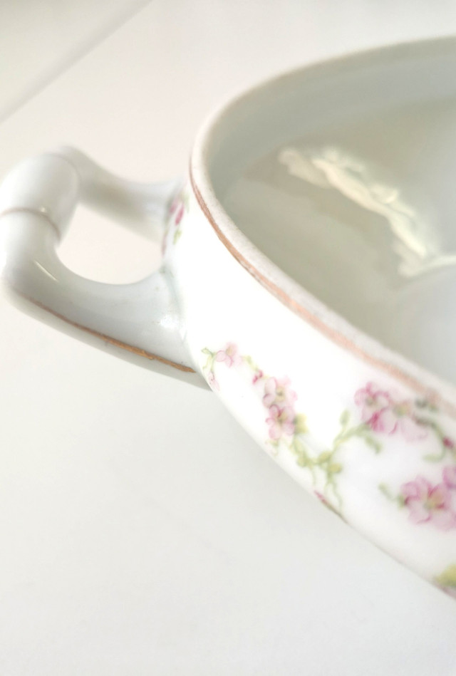 Antique Silesia Handled Oval Serving Bowl Pink Roses Germany - photo 4