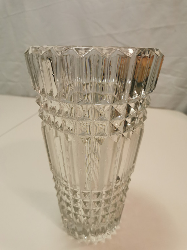 Vintage Heavy Crystal Vase Diamond Pattern Rare