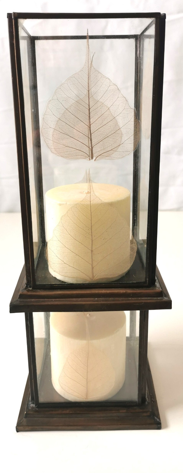 Elegant Two-Tier Bronze Leaf Hurricane Candle Holder Candle