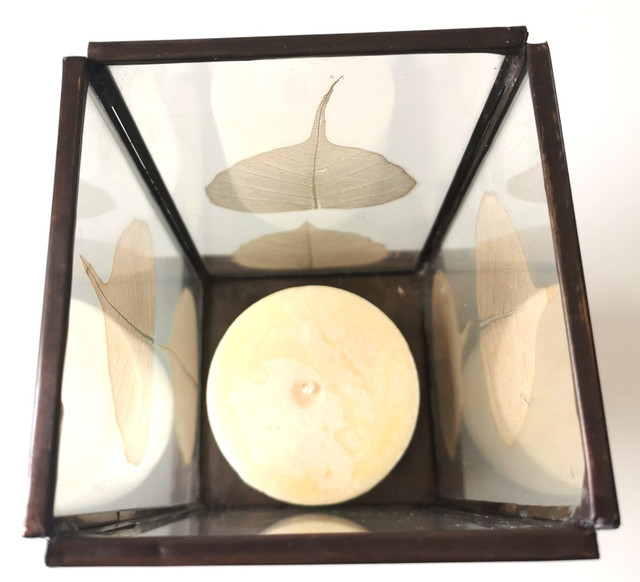 Elegant Two-Tier Bronze Leaf Hurricane Candle Holder Candle - photo 4