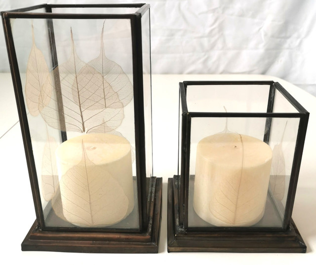 Elegant Two-Tier Bronze Leaf Hurricane Candle Holder Candle - photo 5