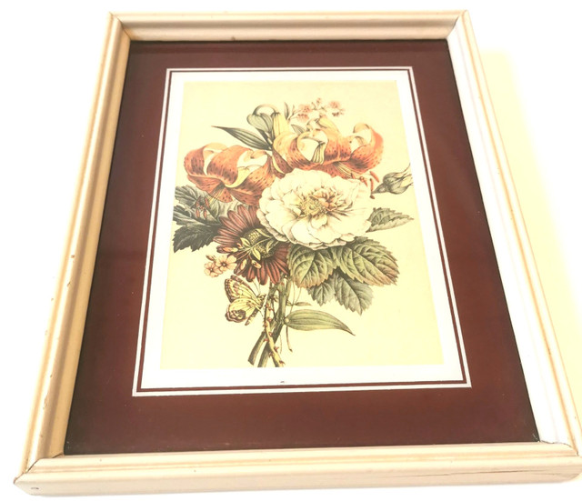 Vintage Botanical Floral Print Tiger Lily White Rose Butterfly