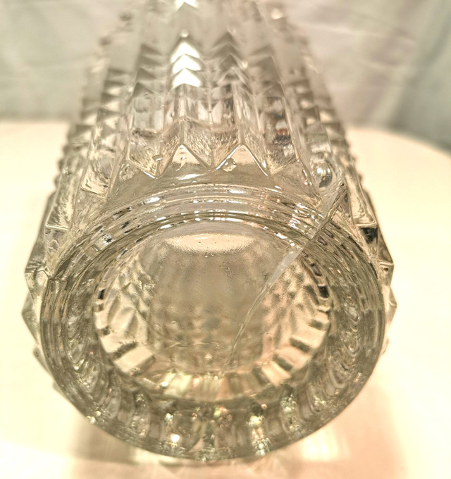Vase Ribbed & Diamond Cut Pattern Vintage Pressed Glass Art Deco - photo 4