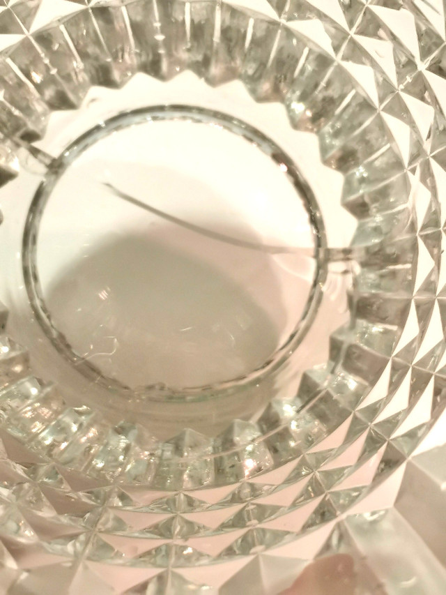 Vase Ribbed & Diamond Cut Pattern Vintage Pressed Glass Art Deco - photo 5